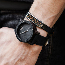 画像をギャラリービューアに読み込む, 木製腕時計 Raw Series - Double Stone - Ebony - Leather Strap
