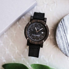 画像をギャラリービューアに読み込む, 木製腕時計 Raw Series - Ebony - Leather Strap
