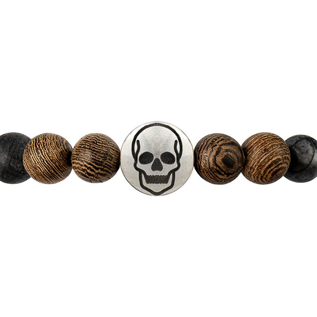 木製ブレスレット Beaded Bracelets - Wood & Stone Grey Jasper